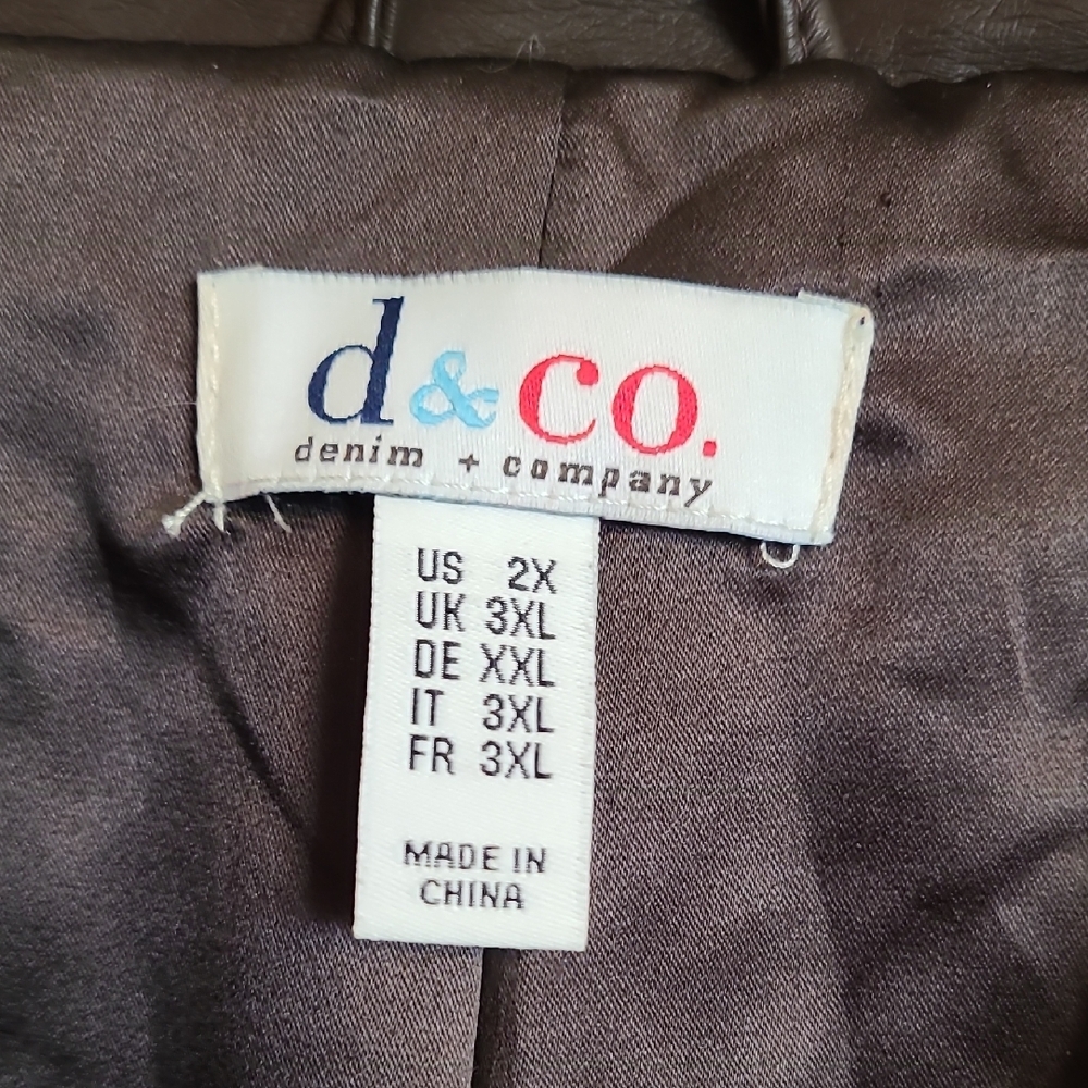 Denim&Co Chocolate Leather Jacket with Floral Design - Picture 2 of 8